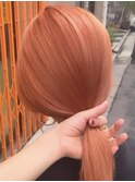 オレンジベージュ/ハイライトカラー/小顔/ボブルフ[上野/御徒町
