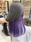 推しカラー紫インナーカラー×グレージュ ケアブリーチ S0628