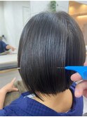大人可愛い20代30代40代黒髪前下がりショートボブ丸みショート◎