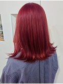 レッドピンク　髪質改善トリートメント　ブリーチなしカラー