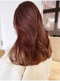 ピンクブラウンレイヤー_アースカラーくびれヘア_ba375581