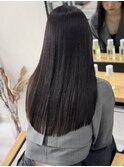 髪質改善で大人の美髪ブリーチ無し艶髪ダークブラウンカラー岡山