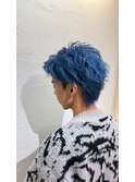 スパイキーショートブルーシルバー派手髪メンズブリーチ所沢