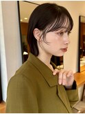 ボブシースルーぱっつん前髪おくれ毛ロブミディアムロング