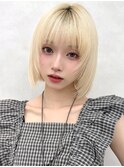 ハンサムショートボブ顔周りレイヤーボブマロンベージュ小顔ヘア