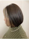 ベージュ×フェイスフレーミング×ボブ