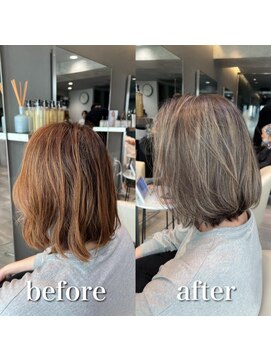 ミラバイケンジ 藤沢(Mira by KENJE) 白髪ぼかし細めハイライト30代40代50代シアーカラーセミディ005