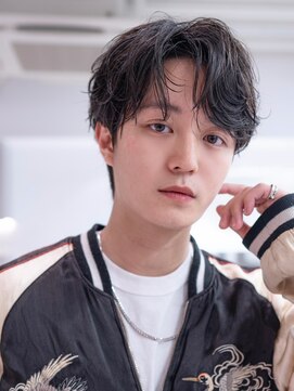 ハバナ 渋谷(HAVANA) アッシュブラックマッシュパーマ刈り上げツーブロック