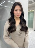 韓国ヘア　ロングヘア　レイヤーカット　前髪カット　くびれ巻き