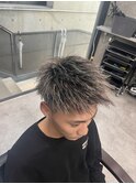 メンズパーマホワイトメッシュ縦落ちツイスト