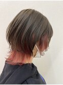 ピンクインナーカラー×ウルフカット
