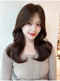 シャギーレイヤーロング韓国ワンホンヘアシースルーぱっつん前髪