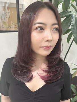 ベルヘアーデザイン 堺東(Belle hair Design) 韓国風顔周りレイヤーカットワインレッド堺東20代30代40代
