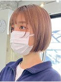 ダブルカラーミルクティーベージュカラーケアブリーチ韓国ボブ