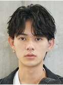 原宿緩めカルマパーマメンズフェザーパーマパーマセンターパート