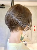 調布白髪染めレイヤーボブショートヘアアッシュグレージュカラー