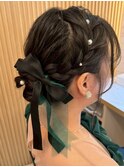 編み込みアップ/アップヘア/ブライダルゲスト/結婚式/発表会