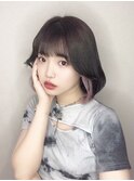 韓国風レイヤードミディアムボブ/インナーカラー/ダークブラウン
