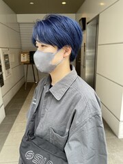navy×blue/ベリーショート/韓国風ブルー/ダブルカラー
