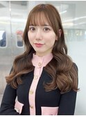 ロング顔周りレイヤー韓国ヘアおくれ毛_F60123