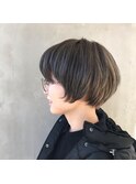 40代50代大人ナチュラルマッシュショートボブ＊オリーブカラー