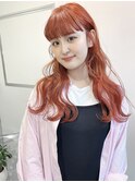 オレンジカラー オレンジベージュ ダブルカラー ロング 大須