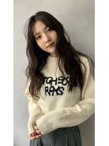 レイヤーロング韓国ヘアグレーベージュアッシュブラウン