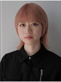 くすみオレンジベージュマッシュウルフワイドバングくせ毛多毛