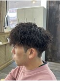 前上がり縦落ちツイスパマッシュ　奈良メンズ　メンズパーマ