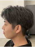 フェザーパーマ/グレーブルーカラー/刈り上げショートパンク