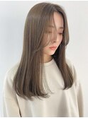 TLUUS前髪パーマグレーベージュレイヤーロングアッシュカラー