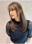 【Lond ambre】五島巨幹 グレーベージュ/レイヤーロング/前髪