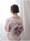 ★花火大会 浴衣 着付け 兵児帯。モコモコツインお団子ヘア