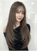 顔周りカットハッシュカットダークブラウンワンホンレイヤー韓国