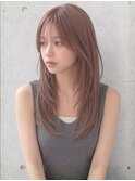 セミロング フェイスレイヤー ラベンダーベージュ シースルー