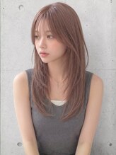 プリモ ココ 鍋島店(Primo coco.)&nbsp;セミロング フェイスレイヤー ラベンダーベージュ シースルー