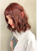 【ROSE】ピンクカラー＿オン眉＿ボブパーマ