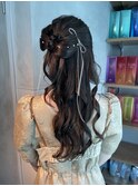 【ハーフアップ】結婚式銀座お団子カチモリタイトヘアセット