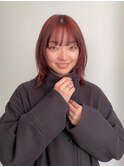 赤髪オレンジカラー顔周りカットウルフミディアムレイヤー
