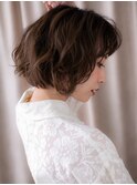 □マロンベージュ小顔ミニウルフボブパーマ406-2大宮30代40代