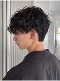 サーフカール　スパイラルパーマ　ブルーブラック　ショート