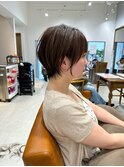 小顔ショートボブカラー大人ショートボブひし形ショートカット