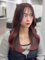 ロイオブジゼル(roi of GiseL)&nbsp;ロング　韓国ヘア　シースルーバング　チェリーレッド　10代20代