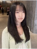 海外風レイヤーロングミディアムハッシュカット韓国前髪