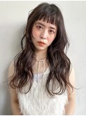 黒髪/グレーベージュ/レイヤーロング/前髪パーマ[自由が丘駅]