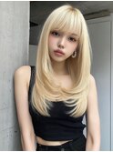 ミルクティーベージュおくれ毛カットバタフライカット姫カット☆
