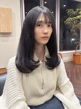 ニーフ 恵比寿(neaf) ロングヘア 内巻き 暗髪 前髪 ワンカール