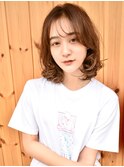 シースルーバング×毛先カールミディ