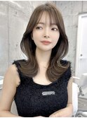 韓国艶髪＊オリーブベージュ×薄め前髪が可愛いくびれヘア