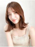 くびれヘアアプリコットオレンジ夏ヘアハイライトカラー